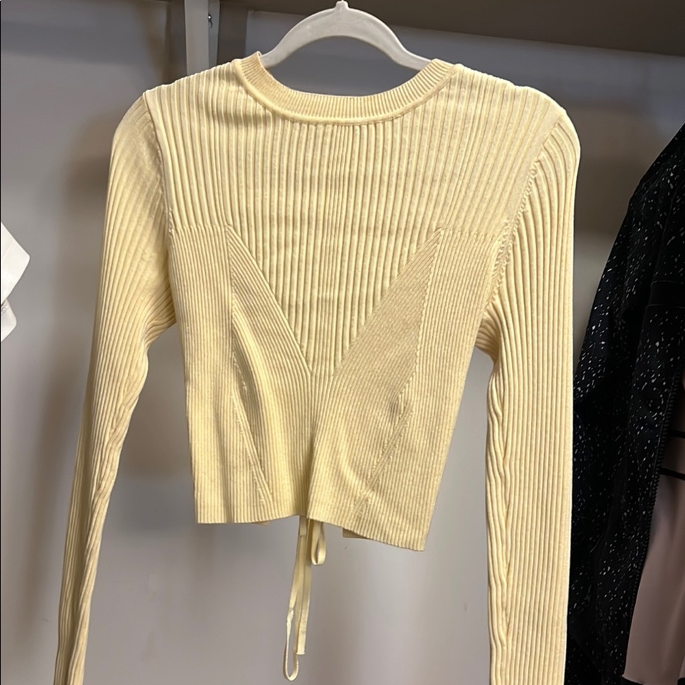 Astr Cream Ribbed Long Sleeve Crop Blouse